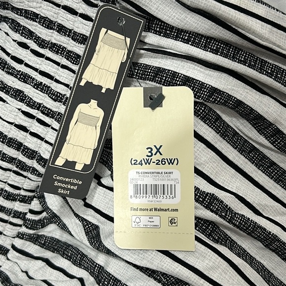 Terra & Sky Plus Size 3X Convertible Smocked Skirt Dress Black White Striped NWT - Picture 4 of 8